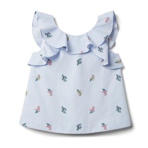 Janie and Jack baby girls 3-6 month pale blue floral striped ruffle top